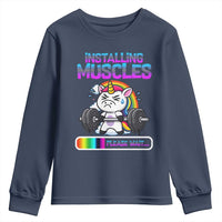 Installing Muscles Please Wait Youth Sweatshirt Cute Unicorn Gym Workout Gift - Wonder Print Shop