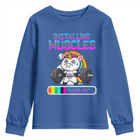 Installing Muscles Please Wait Youth Sweatshirt Cute Unicorn Gym Workout Gift - Wonder Print Shop