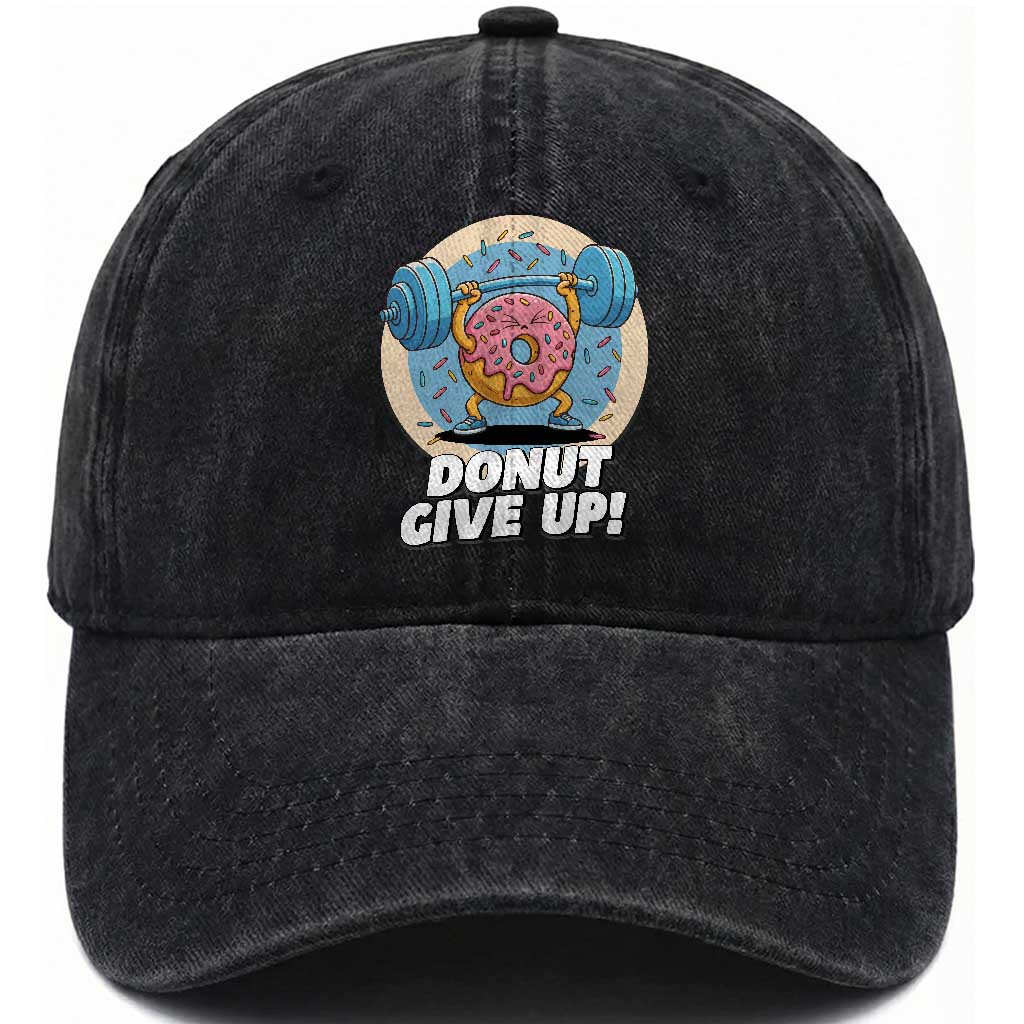 Donut Give Up Washed Cotton Baseball Cap Funny Gym Workout Donut Lover Gift