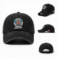 Donut Give Up Washed Cotton Baseball Cap Funny Gym Workout Donut Lover Gift