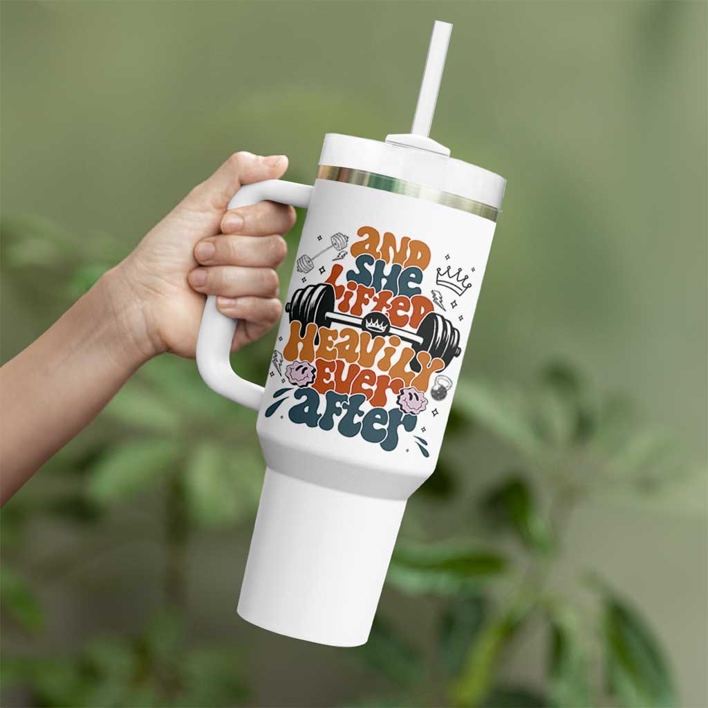 And She Lifted Heavily Ever After Tumbler With Handle Funny Gym Workout Gift