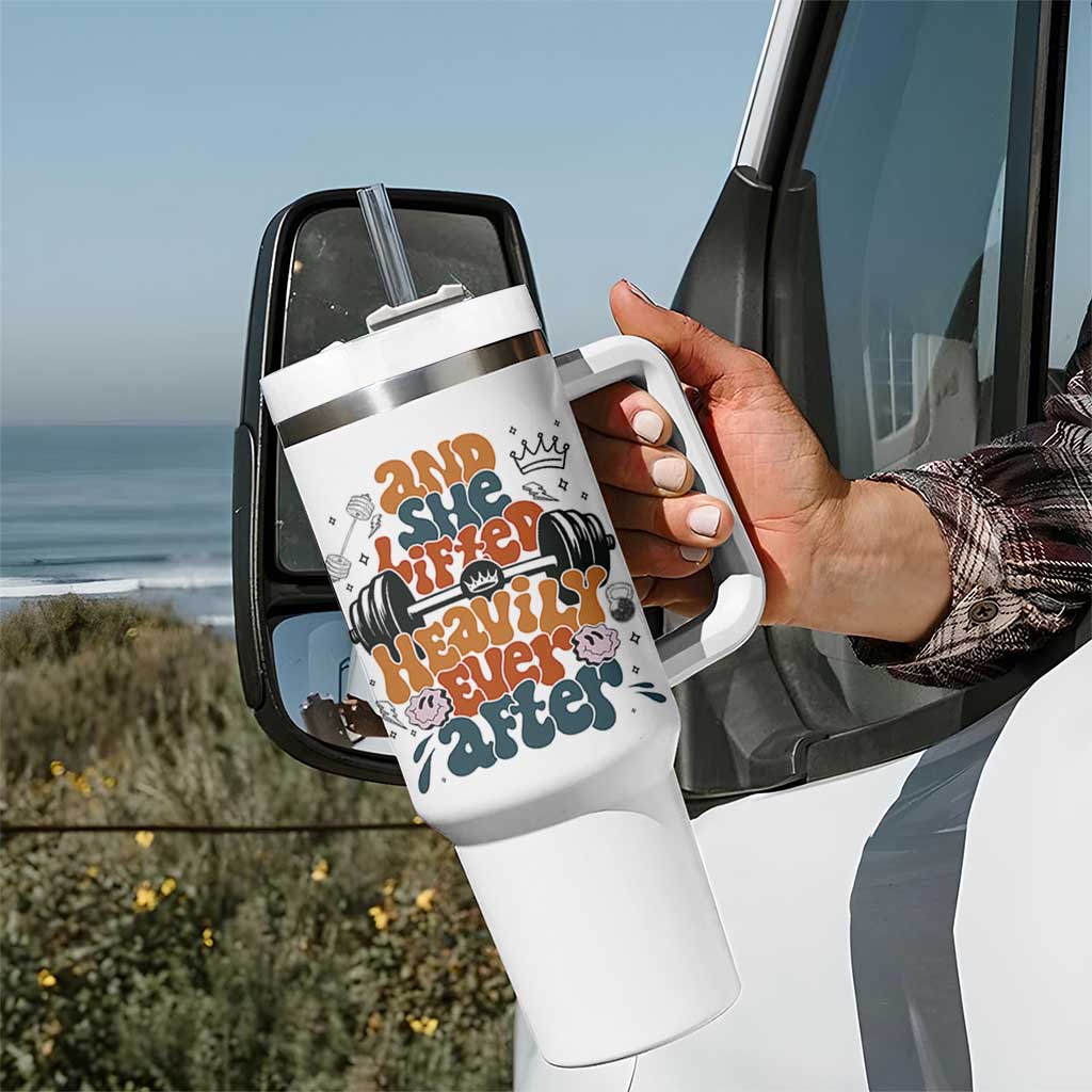 And She Lifted Heavily Ever After Tumbler With Handle Funny Gym Workout Gift