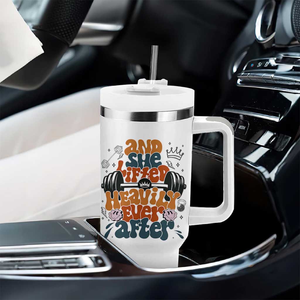 And She Lifted Heavily Ever After Tumbler With Handle Funny Gym Workout Gift