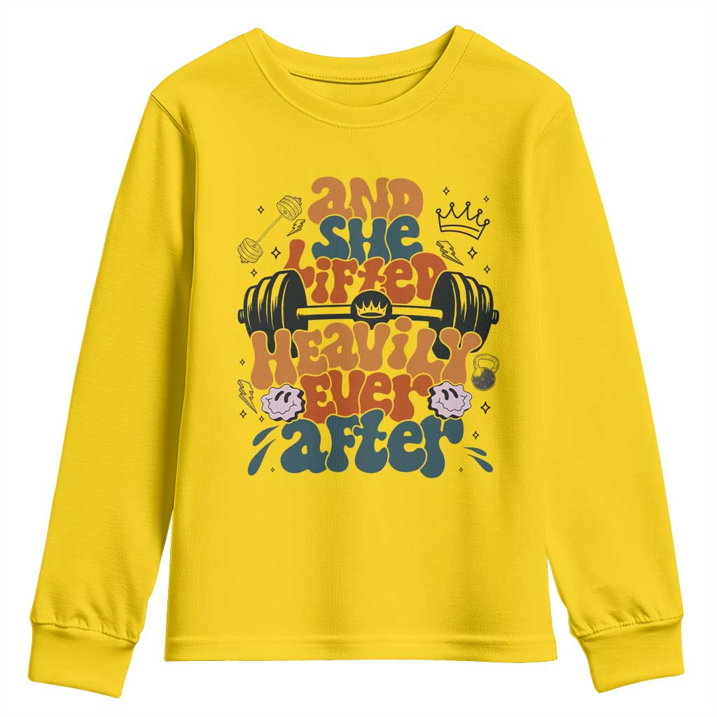 And She Lifted Heavily Ever After Youth Sweatshirt Funny Gym Workout Gift - Wonder Print Shop