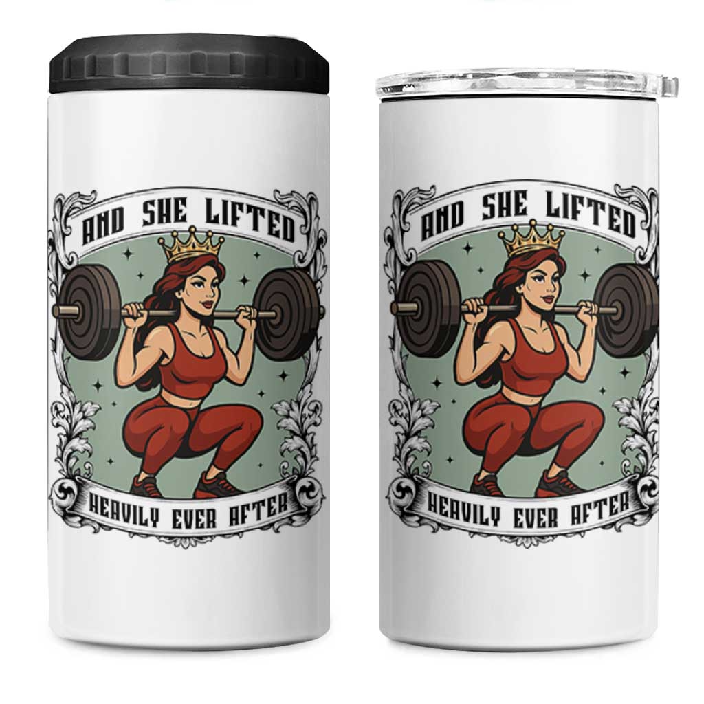 And She Lifted Heavily Ever After 4 in 1 Can Cooler Tumbler Women Weightlifting Humor Gift