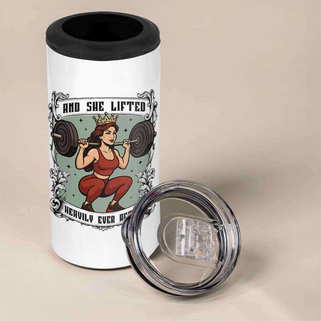 And She Lifted Heavily Ever After 4 in 1 Can Cooler Tumbler Women Weightlifting Humor Gift