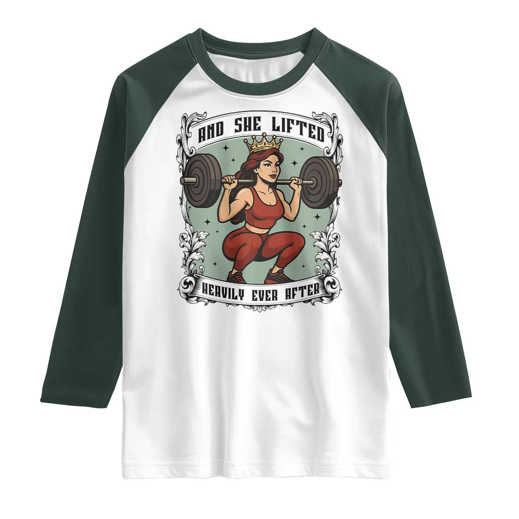 And She Lifted Heavily Ever After Raglan Shirt Women Weightlifting Humor Gift - Wonder Print Shop