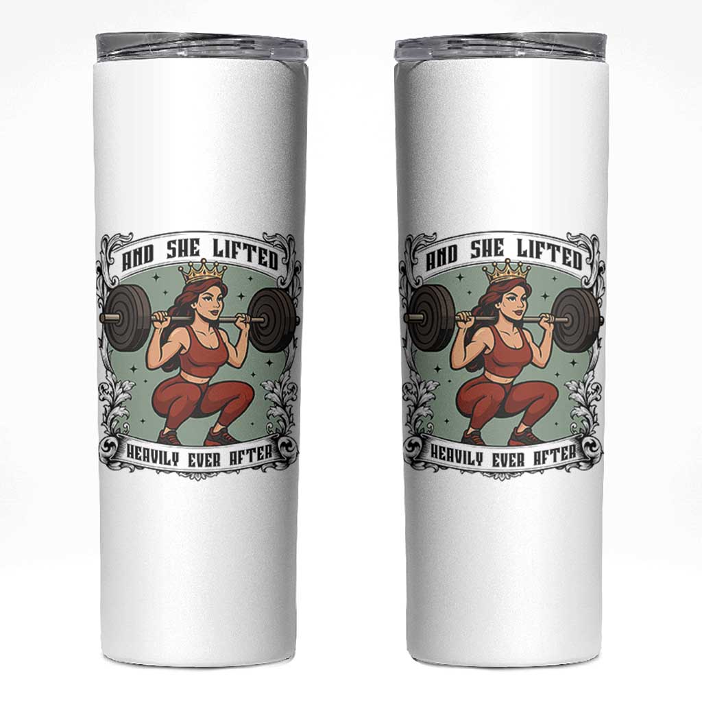 And She Lifted Heavily Ever After Skinny Tumbler Women Weightlifting Humor Gift