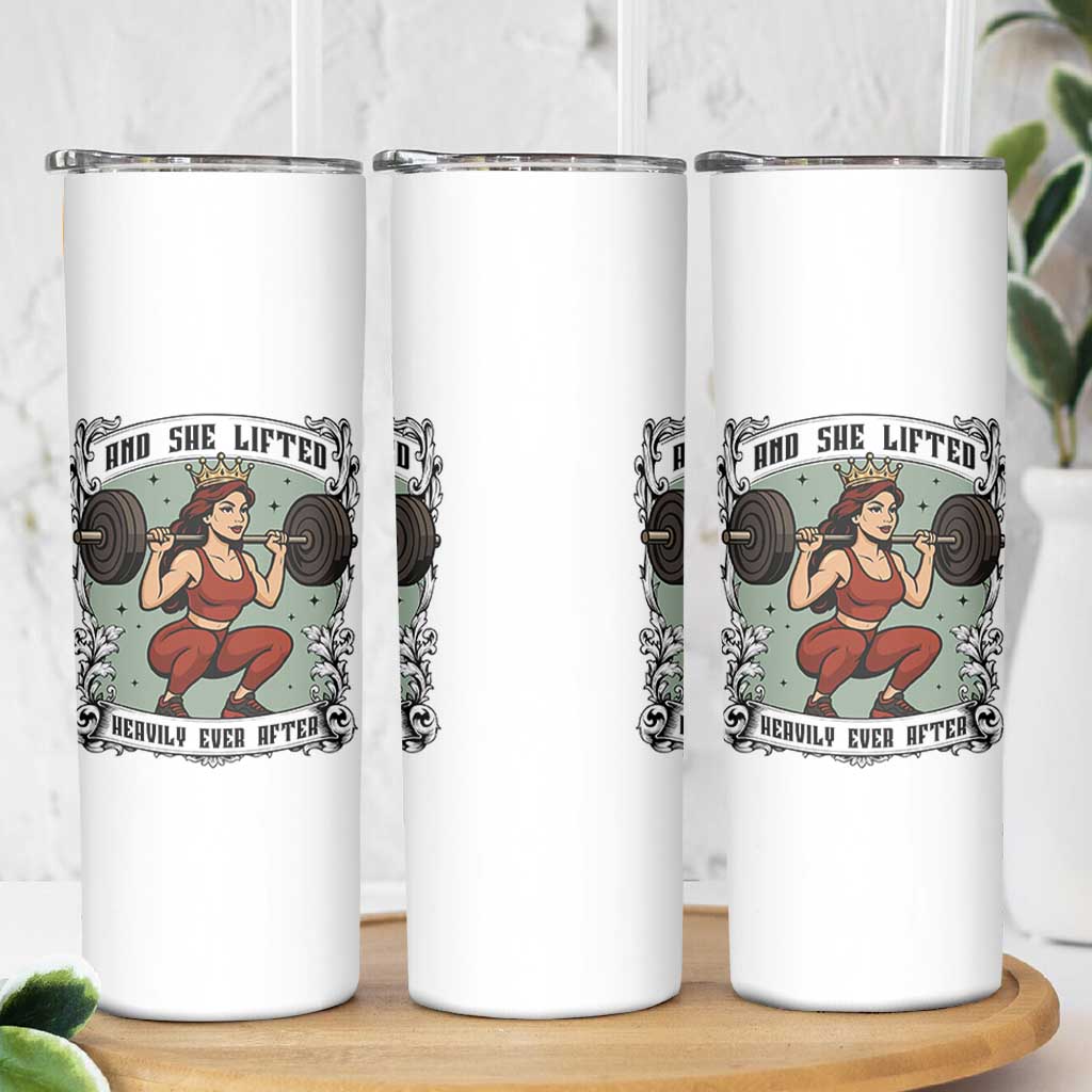 And She Lifted Heavily Ever After Skinny Tumbler Women Weightlifting Humor Gift