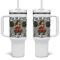 And She Lifted Heavily Ever After Tumbler With Handle Women Weightlifting Humor Gift