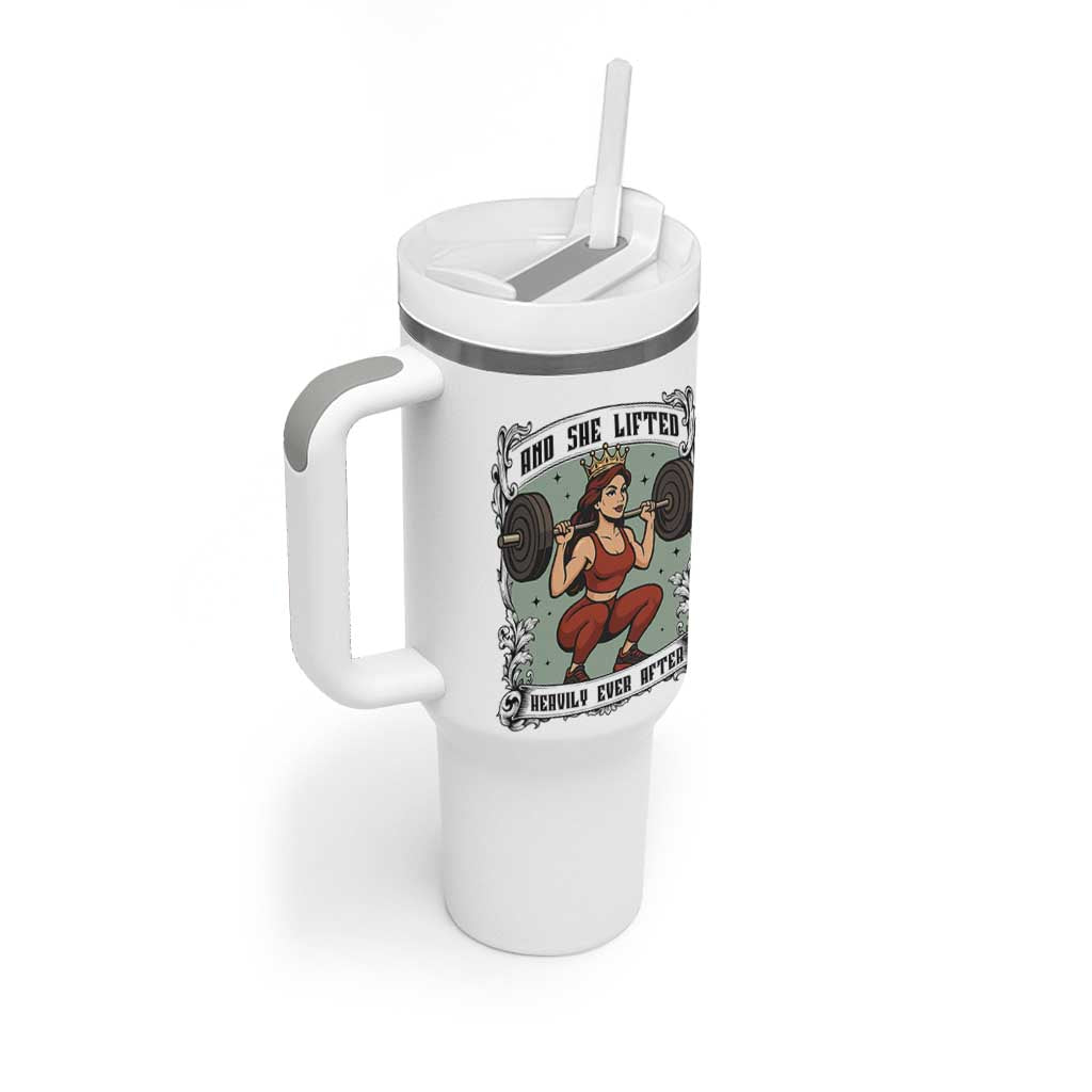 And She Lifted Heavily Ever After Tumbler With Handle Women Weightlifting Humor Gift