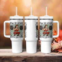 And She Lifted Heavily Ever After Tumbler With Handle Women Weightlifting Humor Gift