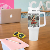 And She Lifted Heavily Ever After Tumbler With Handle Women Weightlifting Humor Gift