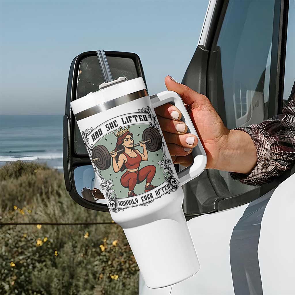 And She Lifted Heavily Ever After Tumbler With Handle Women Weightlifting Humor Gift