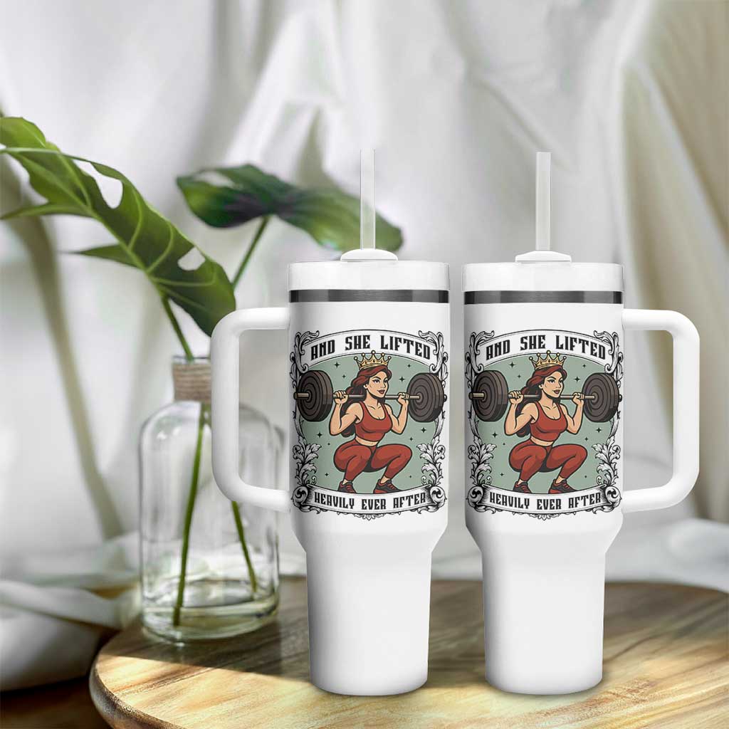 And She Lifted Heavily Ever After Tumbler With Handle Women Weightlifting Humor Gift