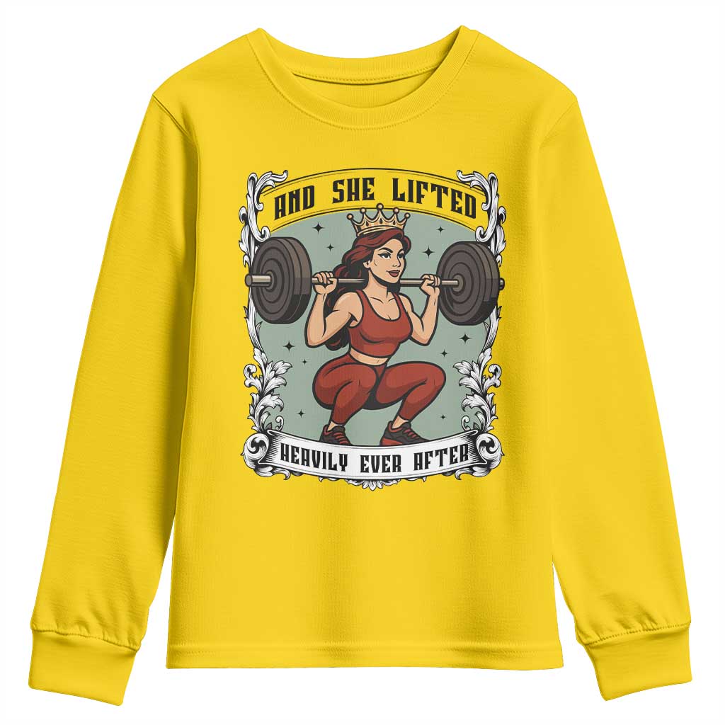 And She Lifted Heavily Ever After Youth Sweatshirt Women Weightlifting Humor Gift - Wonder Print Shop