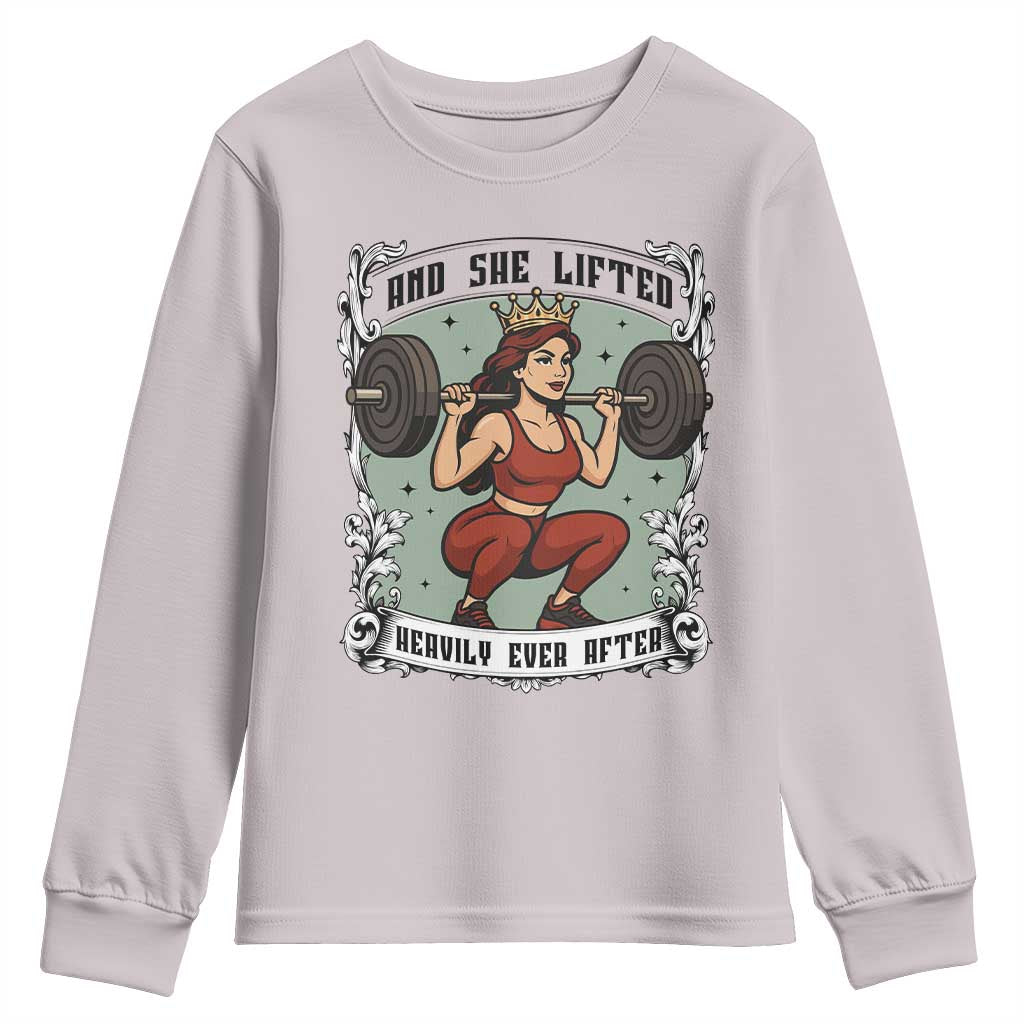 And She Lifted Heavily Ever After Youth Sweatshirt Women Weightlifting Humor Gift - Wonder Print Shop