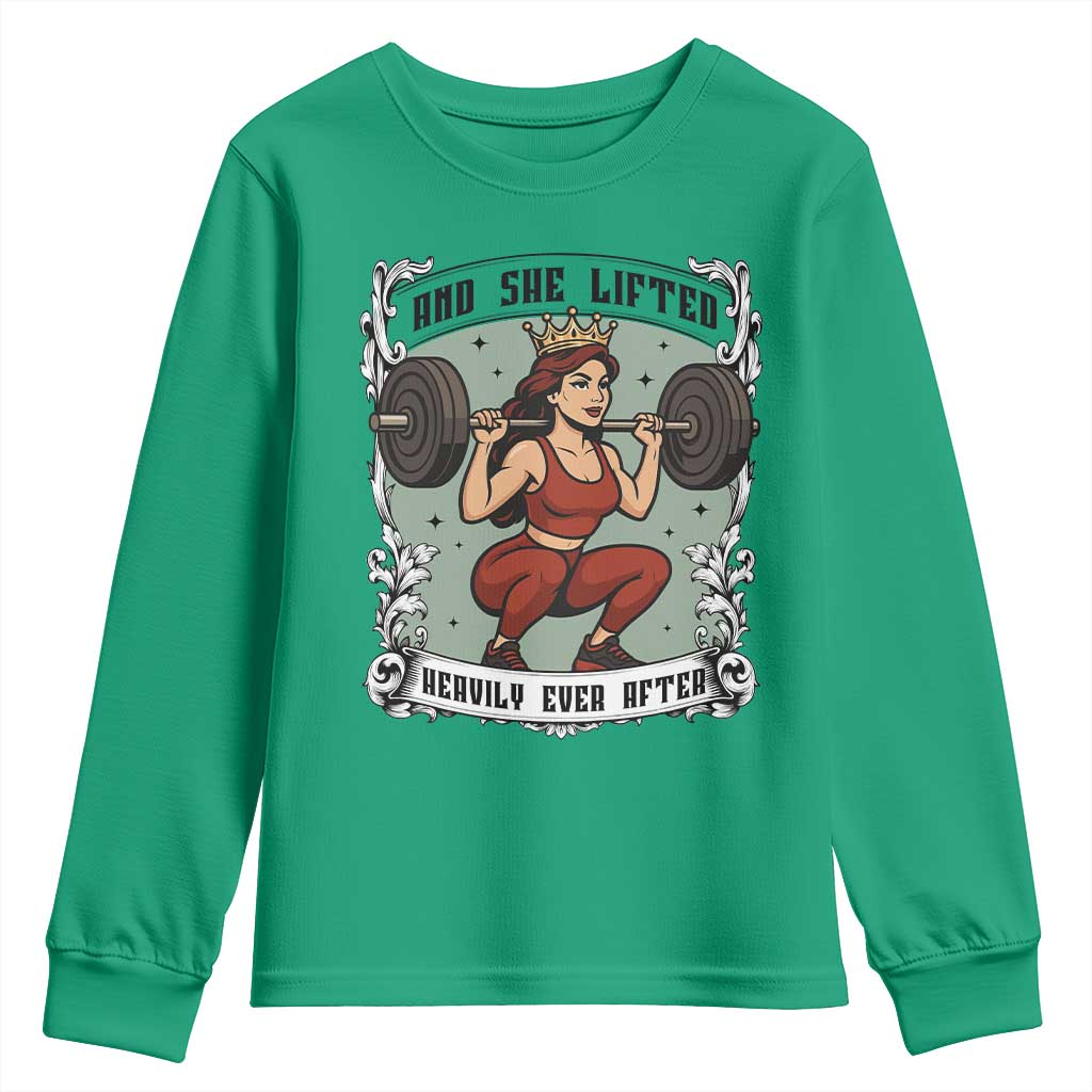 And She Lifted Heavily Ever After Youth Sweatshirt Women Weightlifting Humor Gift - Wonder Print Shop