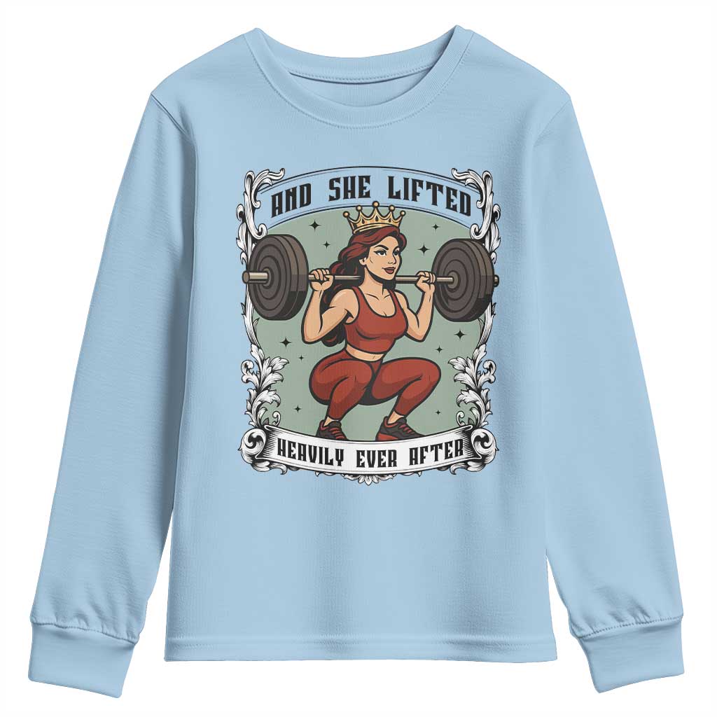 And She Lifted Heavily Ever After Youth Sweatshirt Women Weightlifting Humor Gift - Wonder Print Shop