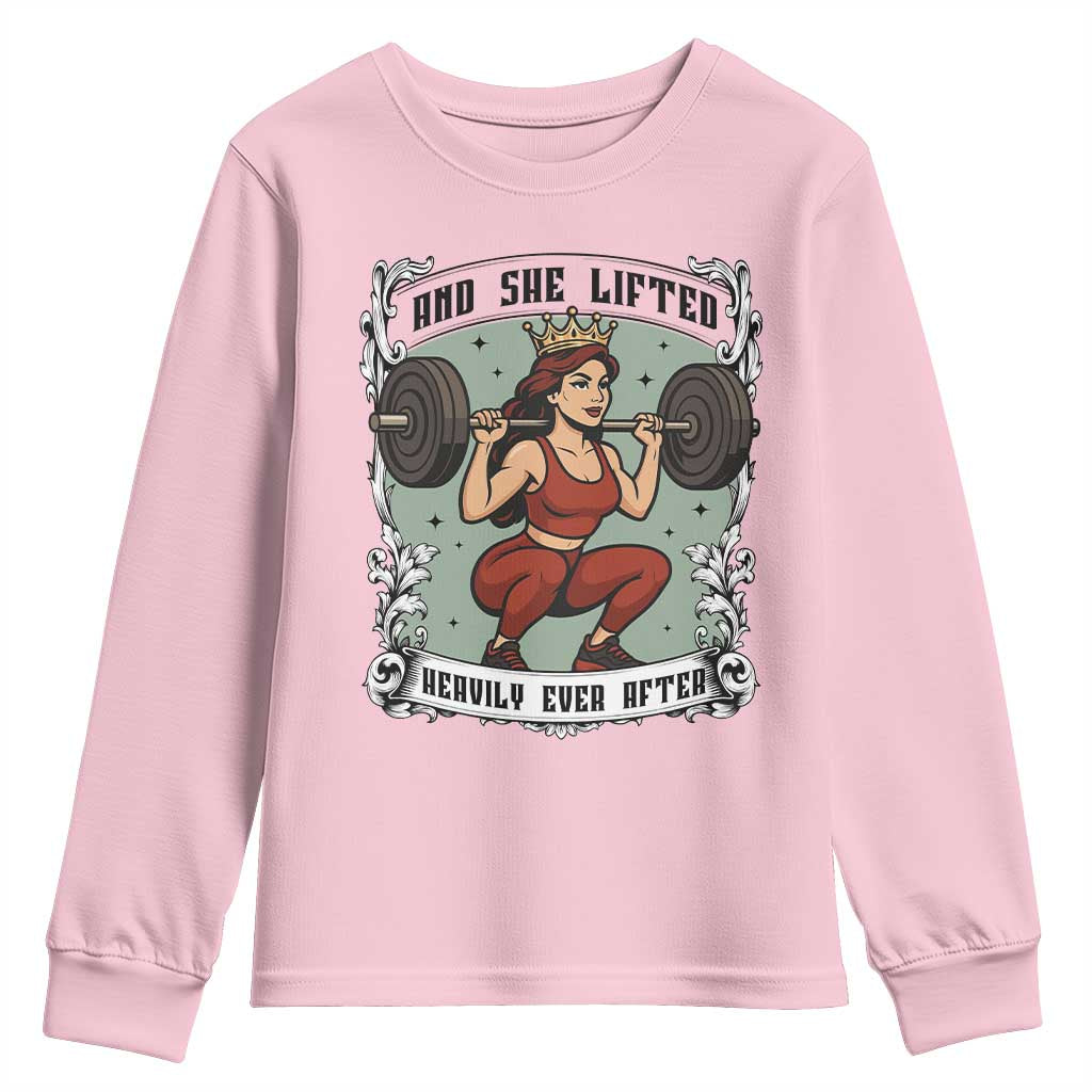 And She Lifted Heavily Ever After Youth Sweatshirt Women Weightlifting Humor Gift - Wonder Print Shop