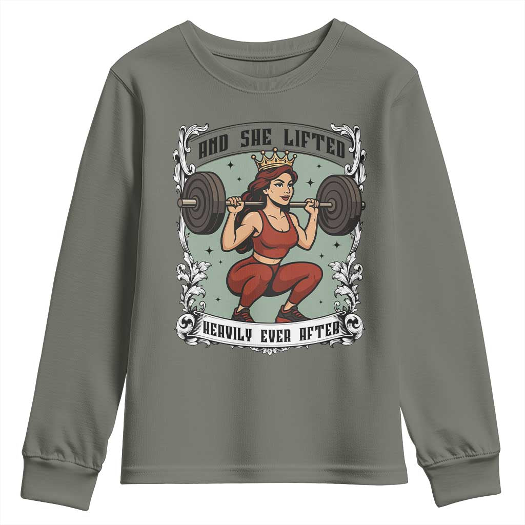And She Lifted Heavily Ever After Youth Sweatshirt Women Weightlifting Humor Gift - Wonder Print Shop