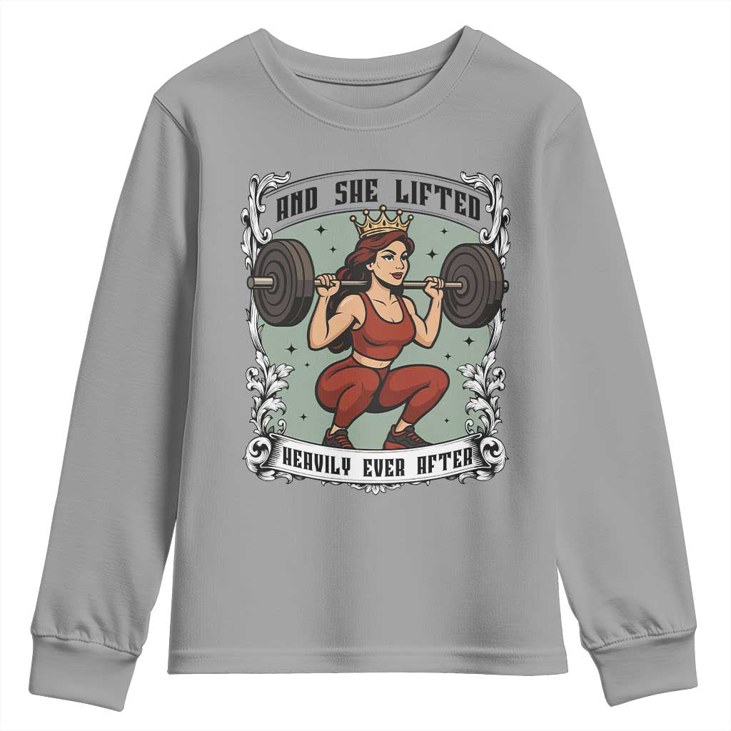 And She Lifted Heavily Ever After Youth Sweatshirt Women Weightlifting Humor Gift - Wonder Print Shop