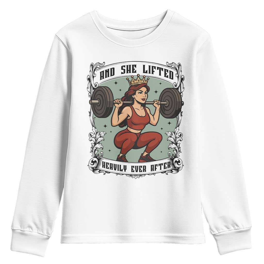 And She Lifted Heavily Ever After Youth Sweatshirt Women Weightlifting Humor Gift - Wonder Print Shop