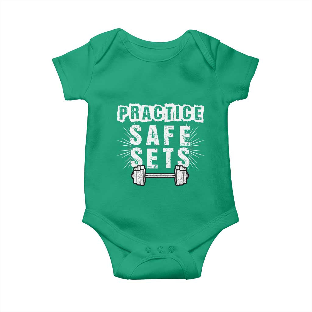 Practice Safe Sets Baby Onesie Funny Gym Workout Gift - Wonder Print Shop