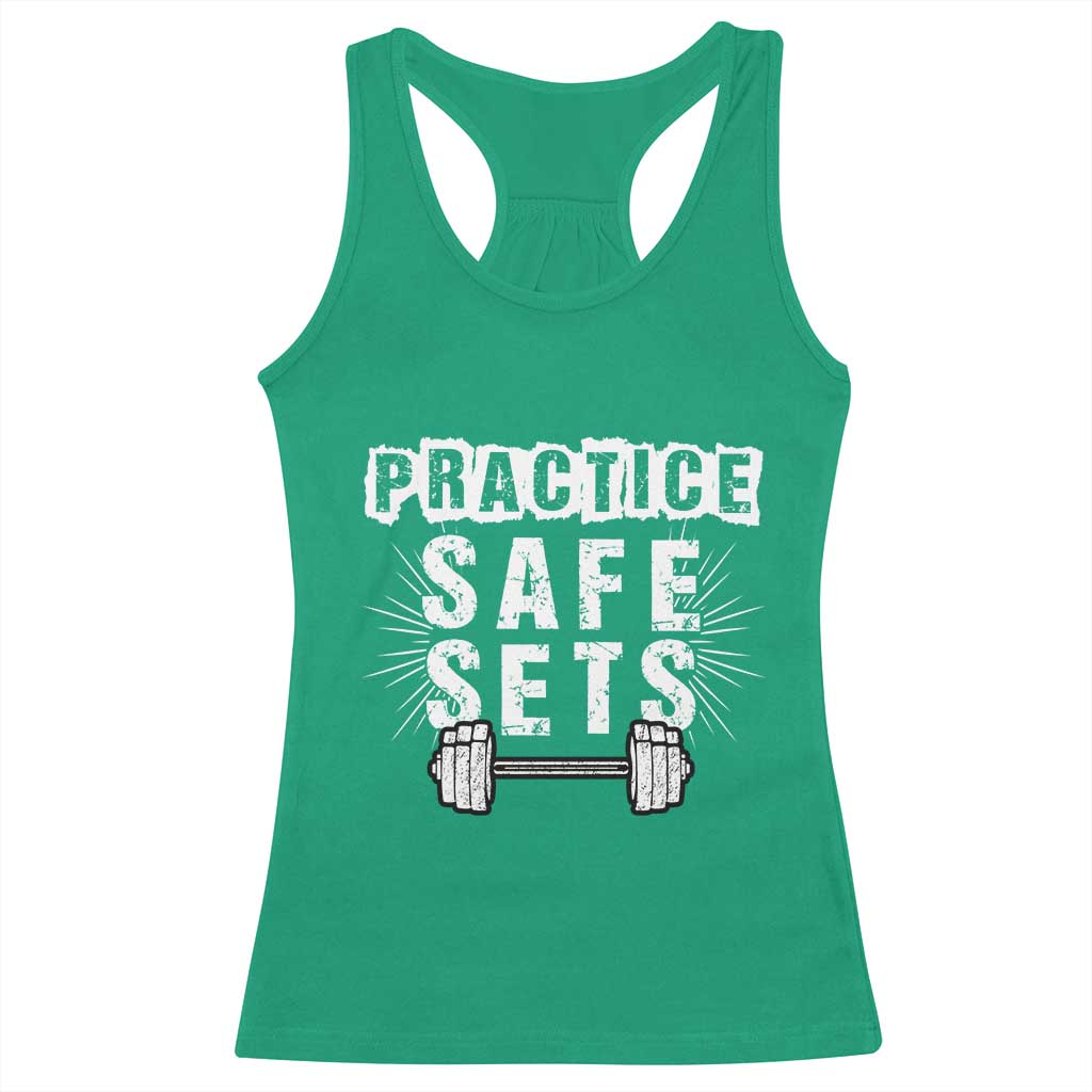 Practice Safe Sets Racerback Tank Top Funny Gym Workout Gift - Wonder Print Shop
