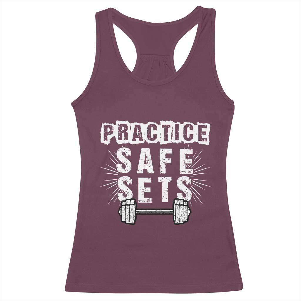 Practice Safe Sets Racerback Tank Top Funny Gym Workout Gift - Wonder Print Shop