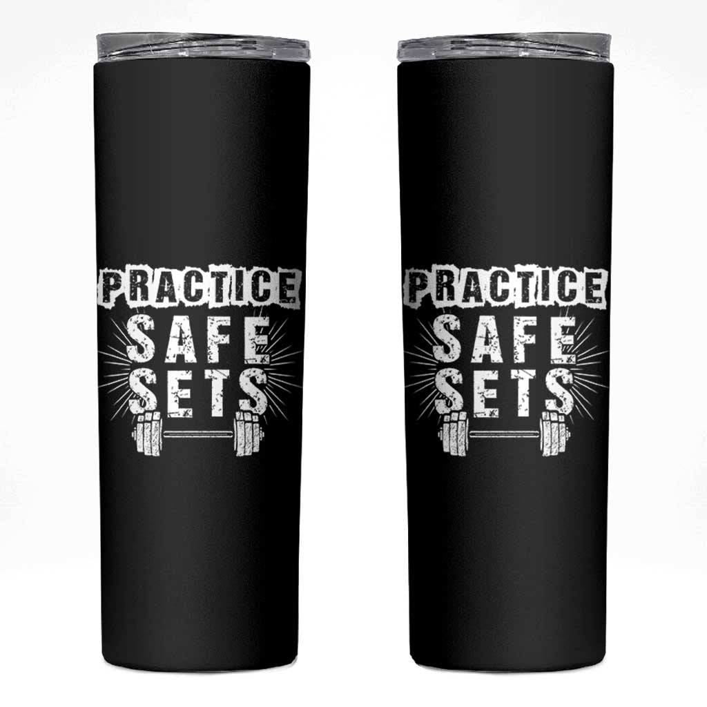 Practice Safe Sets Skinny Tumbler Funny Gym Workout Gift