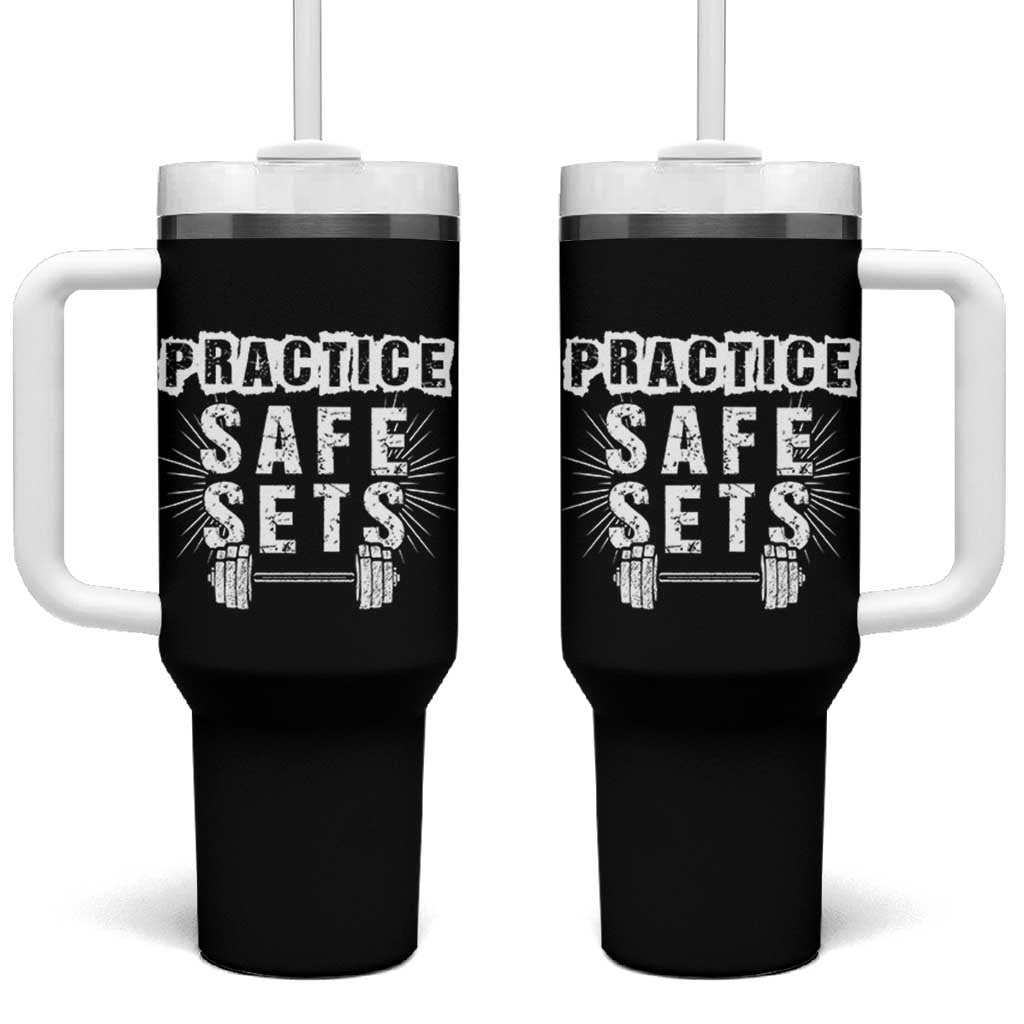 Practice Safe Sets Tumbler With Handle Funny Gym Workout Gift
