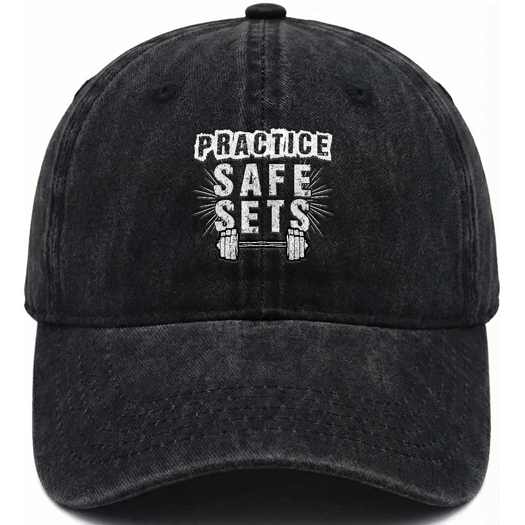 Practice Safe Sets Washed Cotton Baseball Cap Funny Gym Workout Gift