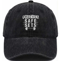 Practice Safe Sets Washed Cotton Baseball Cap Funny Gym Workout Gift