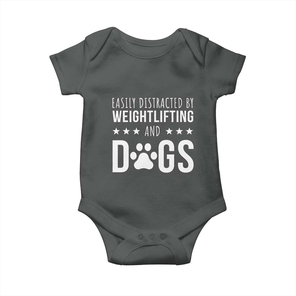 Easily Distracted By Weightlifting And Dogs Baby Onesie Funny Gym Gift - Wonder Print Shop