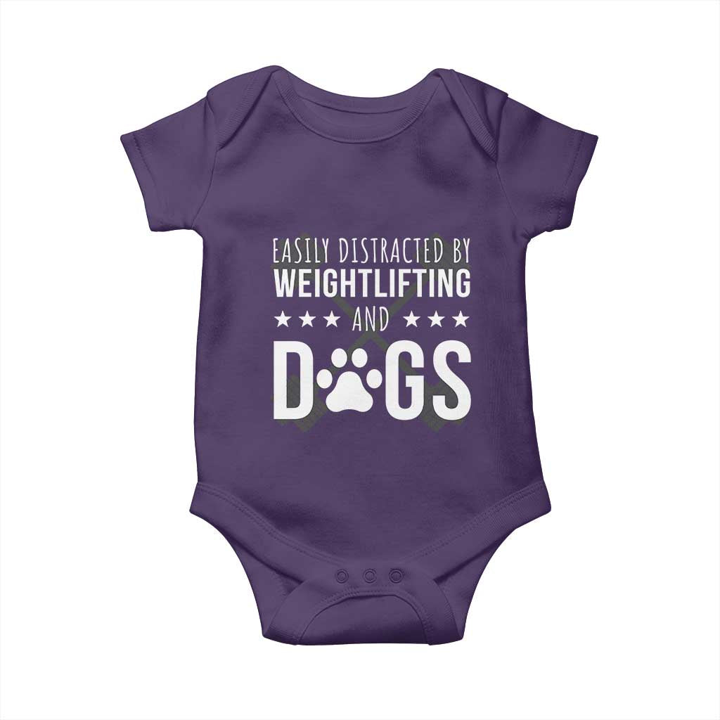 Easily Distracted By Weightlifting And Dogs Baby Onesie Funny Gym Gift - Wonder Print Shop