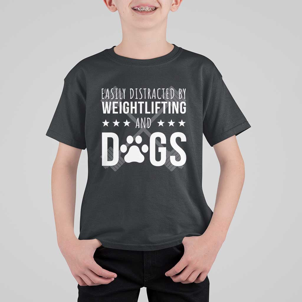 Easily Distracted By Weightlifting And Dogs T Shirt For Kid Funny Gym Gift - Wonder Print Shop