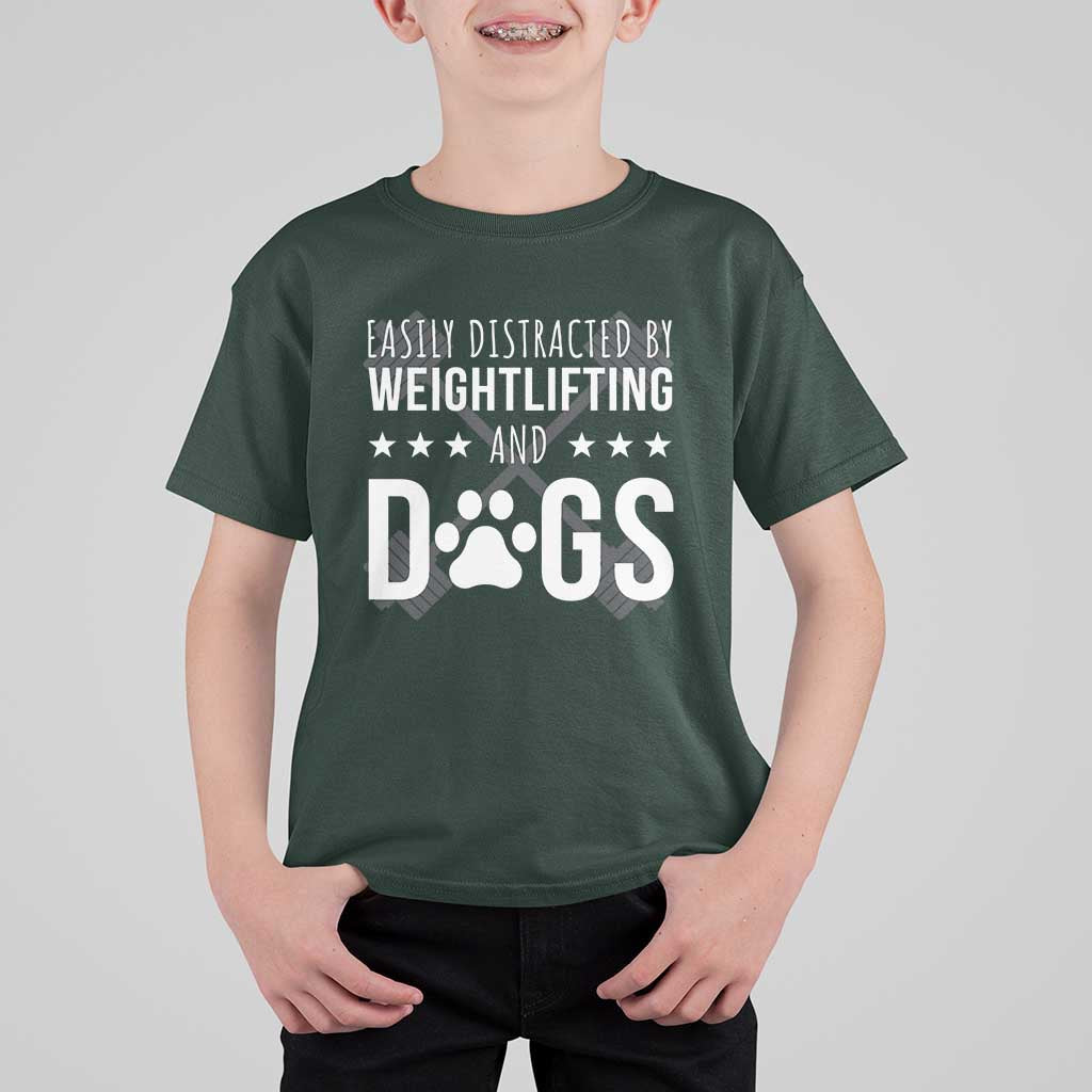 Easily Distracted By Weightlifting And Dogs T Shirt For Kid Funny Gym Gift - Wonder Print Shop