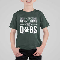 Easily Distracted By Weightlifting And Dogs T Shirt For Kid Funny Gym Gift - Wonder Print Shop