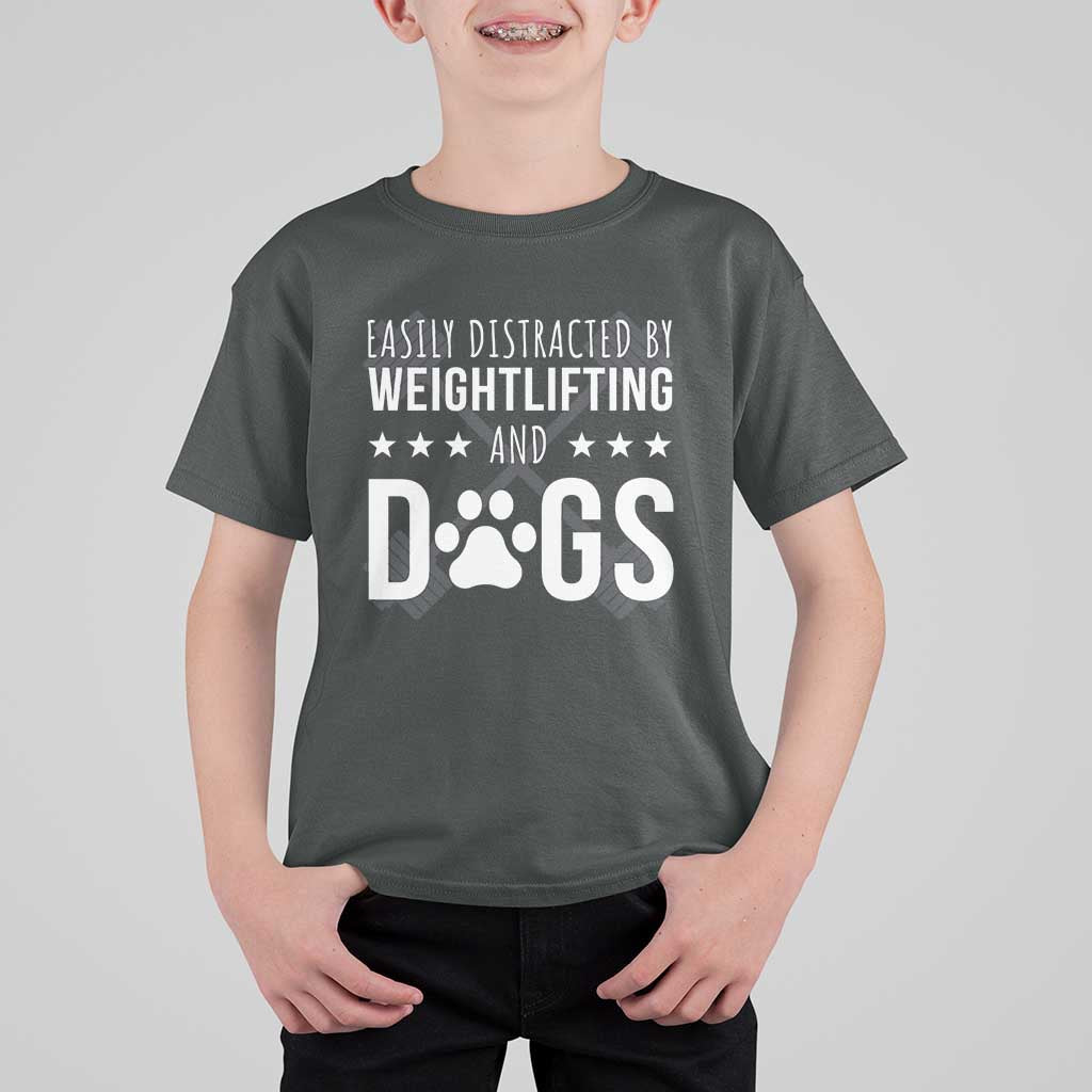 Easily Distracted By Weightlifting And Dogs T Shirt For Kid Funny Gym Gift - Wonder Print Shop