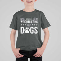 Easily Distracted By Weightlifting And Dogs T Shirt For Kid Funny Gym Gift - Wonder Print Shop