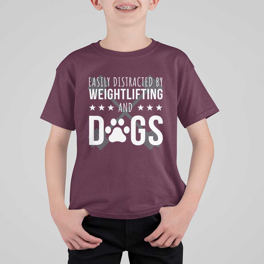 Easily Distracted By Weightlifting And Dogs T Shirt For Kid Funny Gym Gift - Wonder Print Shop