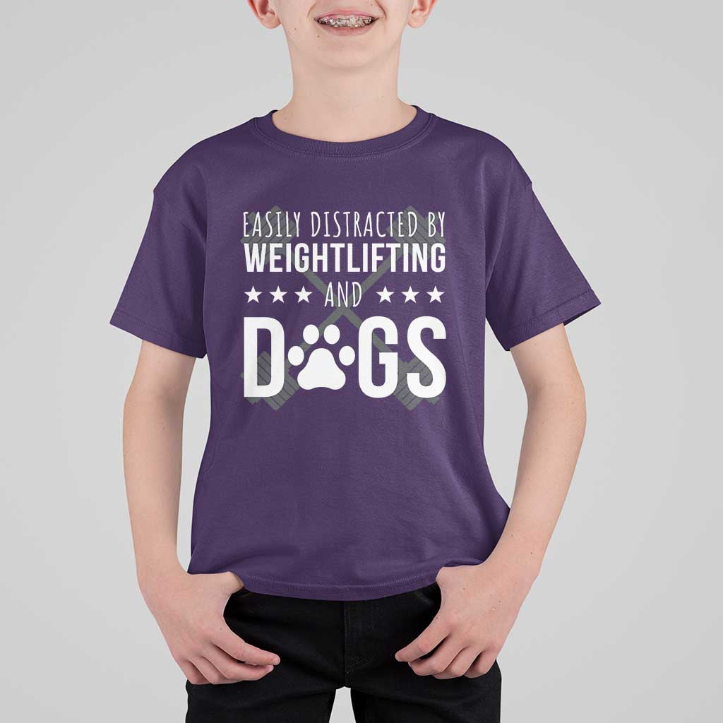 Easily Distracted By Weightlifting And Dogs T Shirt For Kid Funny Gym Gift - Wonder Print Shop