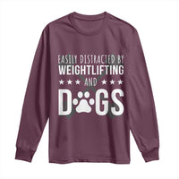 Easily Distracted By Weightlifting And Dogs Long Sleeve Shirt Funny Gym Gift - Wonder Print Shop