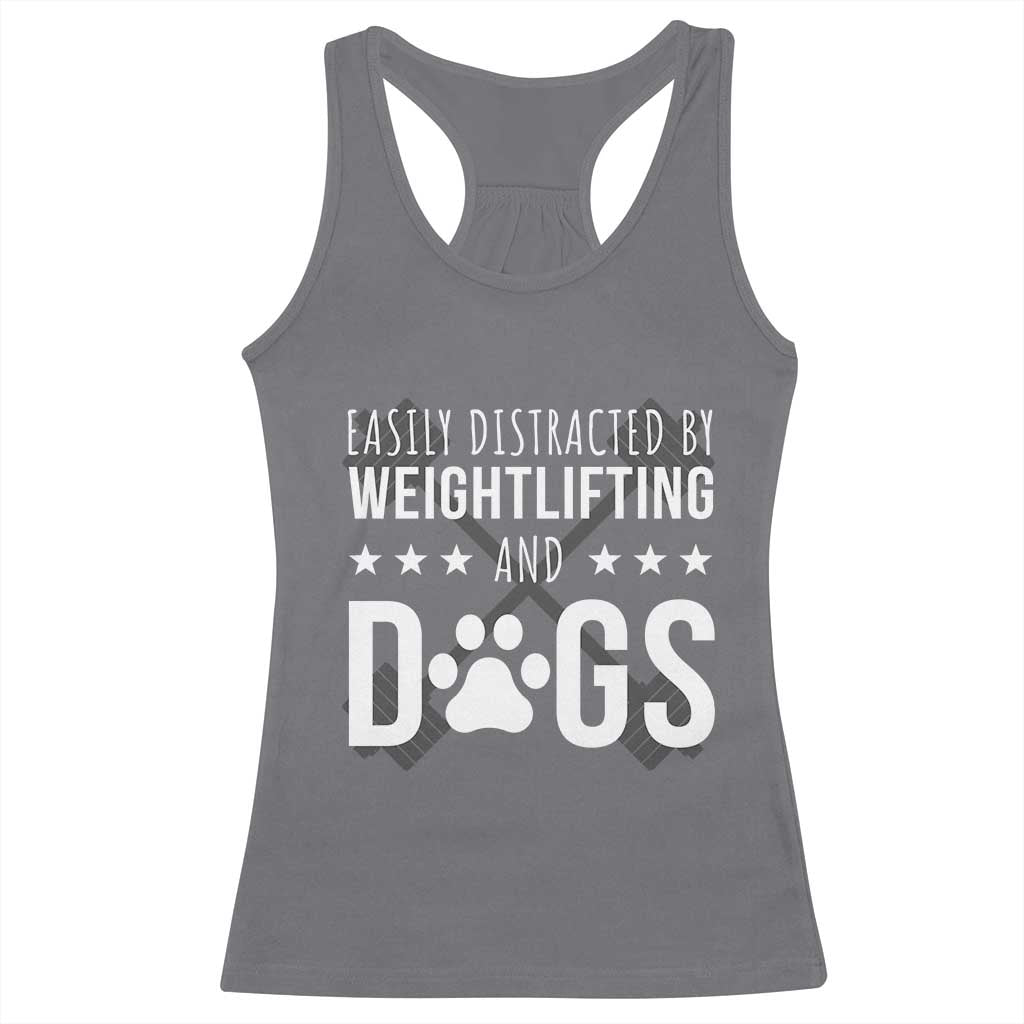 Easily Distracted By Weightlifting And Dogs Racerback Tank Top Funny Gym Gift - Wonder Print Shop