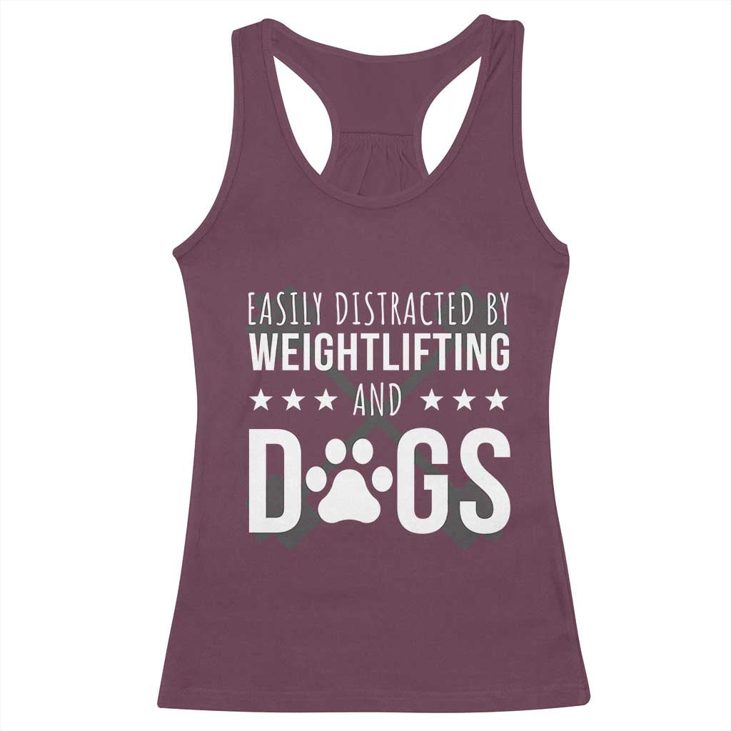 Easily Distracted By Weightlifting And Dogs Racerback Tank Top Funny Gym Gift - Wonder Print Shop