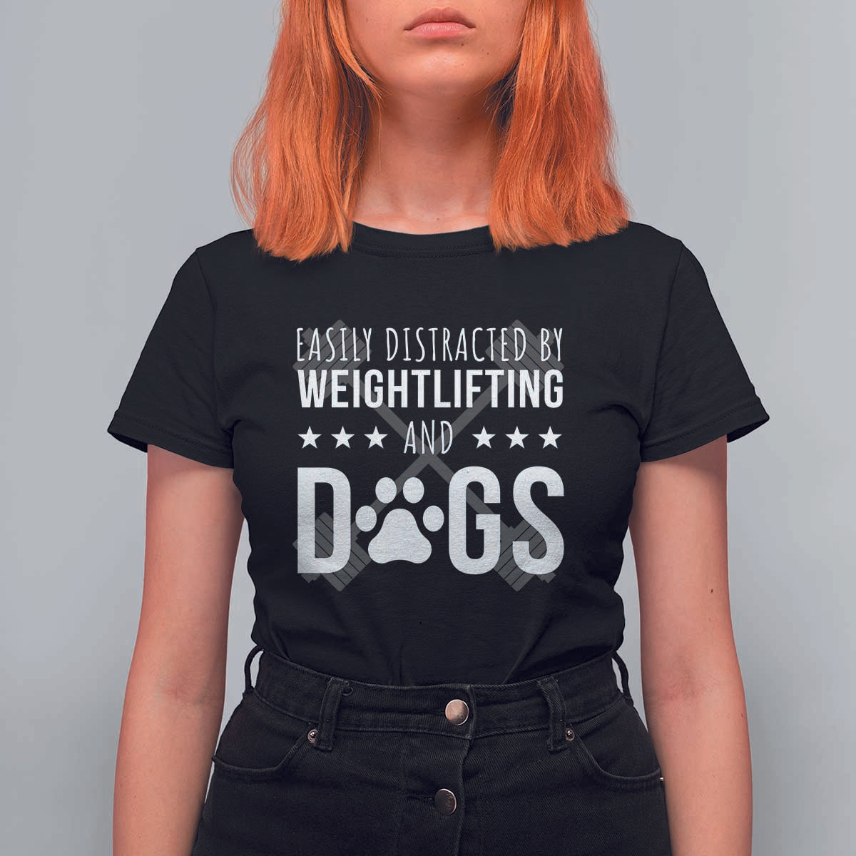 Easily Distracted By Weightlifting And Dogs T Shirt For Women Funny Gym Gift - Wonder Print Shop