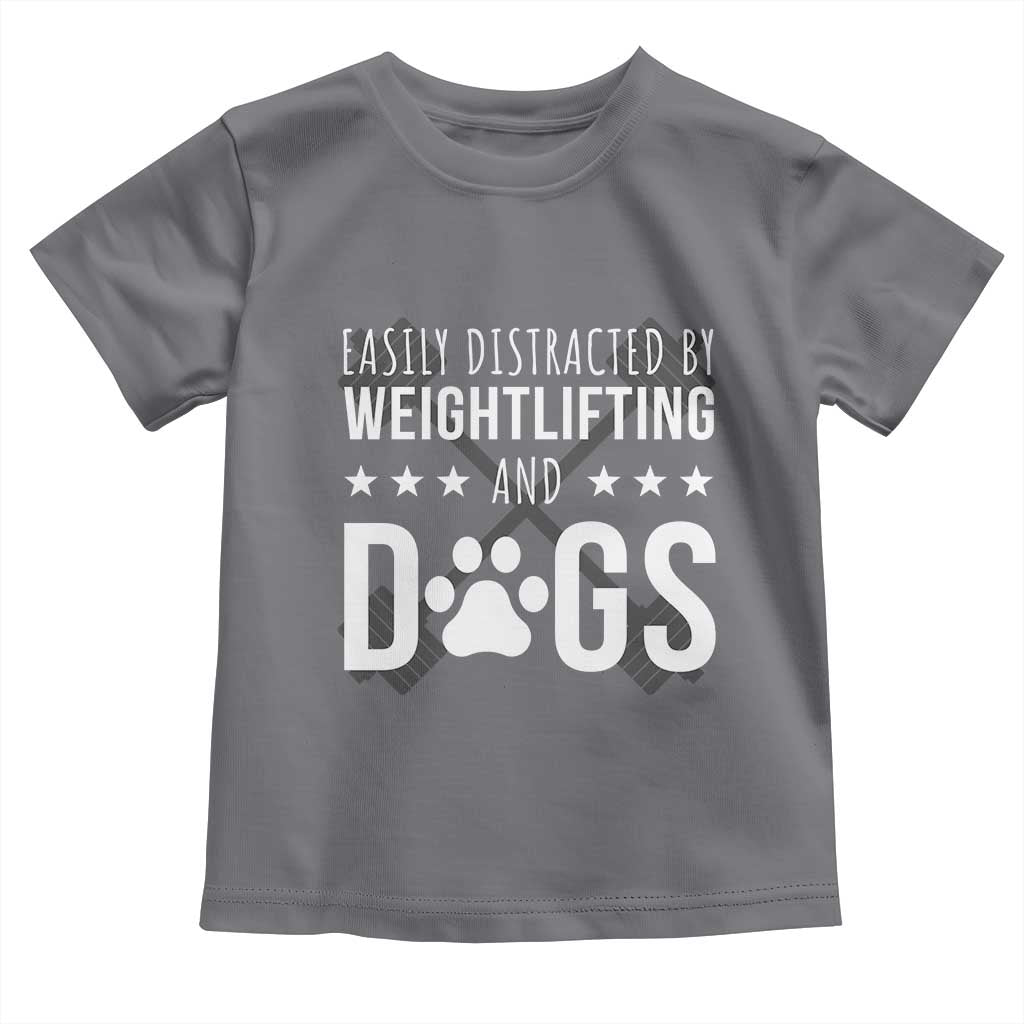 Easily Distracted By Weightlifting And Dogs Toddler T Shirt Funny Gym Gift - Wonder Print Shop