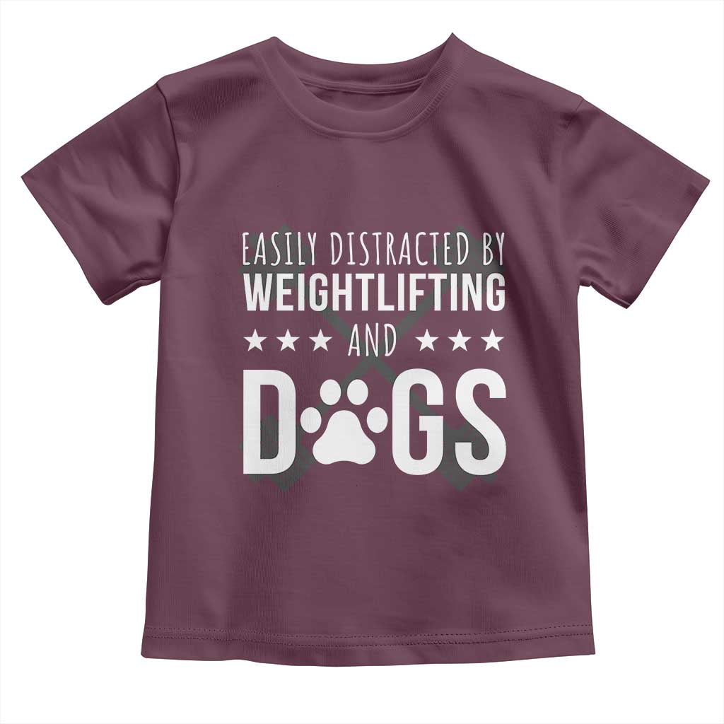 Easily Distracted By Weightlifting And Dogs Toddler T Shirt Funny Gym Gift - Wonder Print Shop