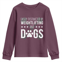 Easily Distracted By Weightlifting And Dogs Youth Sweatshirt Funny Gym Gift - Wonder Print Shop